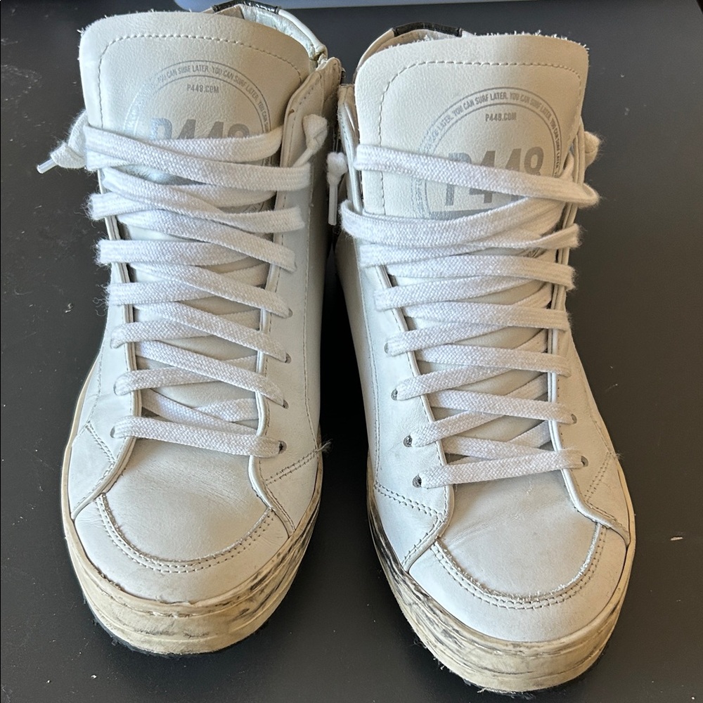 P448 White/Black High-Top Sneakers